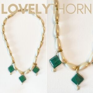VANESSA MOONEY // faux/fresh water pearls diamond shaped emerald agate necklace